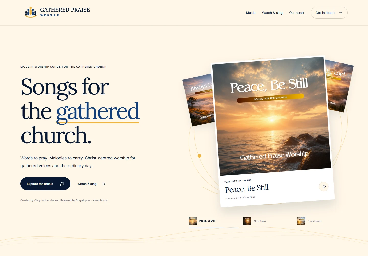 Gathered Praise Worship website on a desktop